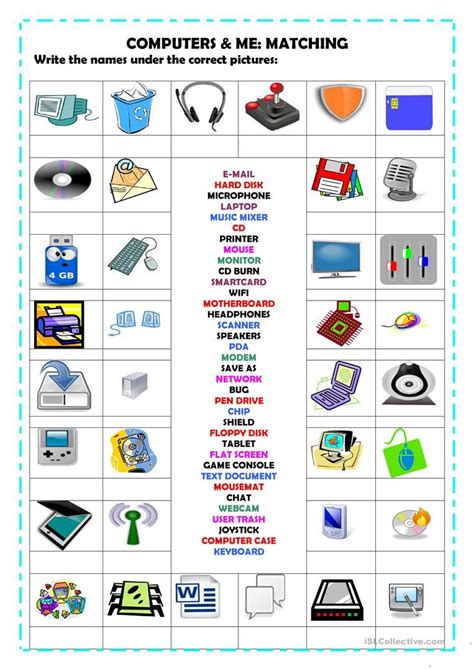 Computers Matching English Esl Worksheets Computer Lessons