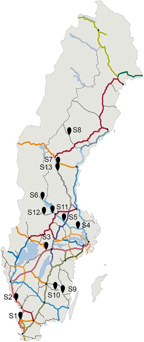 Map Showing The Swedish Railway Network And Approximate Locations Of
