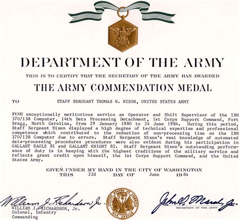 Army Award Examples Arcom Army Military