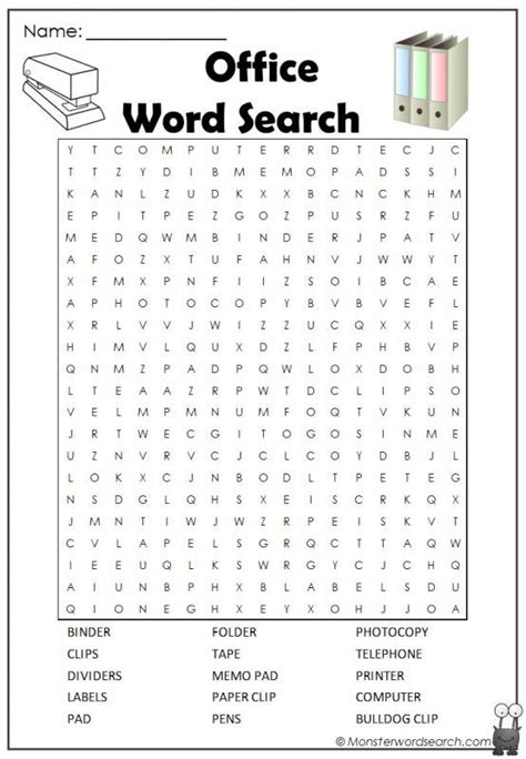 Miscellaneous Archives Monster Word Search Office Word Kids Word