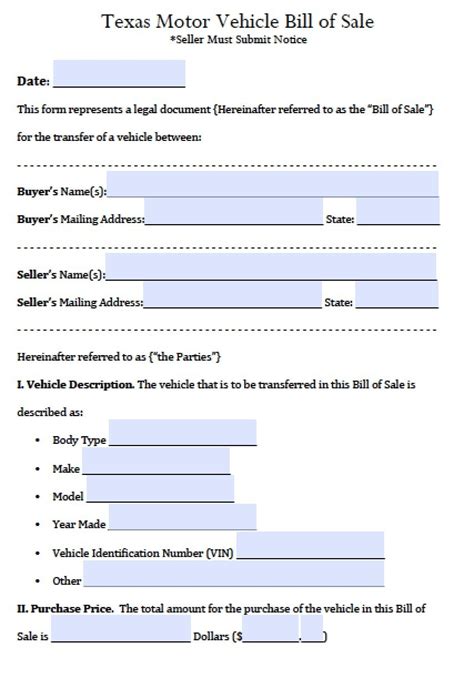 Free Printable Texas Bill Of Sale Form | Free Printable
