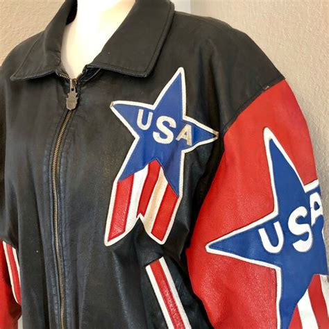 Super Patriotic Vintage Usa Leather Bomber Jacket M Gem