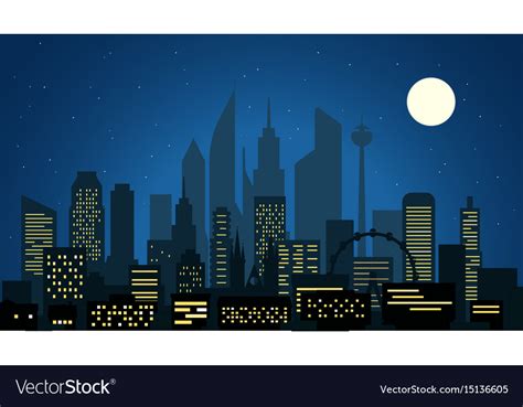 Modern Cityscape In The Night Big City Night Vector Image