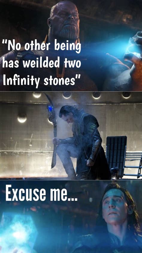 See more ideas about marvel memes, loki, marvel funny. Loki had the mind and space stones in the first Avengers ...