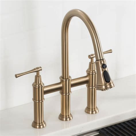 Kraus KPF BG Allyn Transitional Bridge Kitchen Faucet With Pull Down Sprayhead Brushed