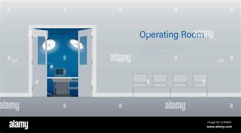 Operating Room Or Surgery Room Banner With Medical Equipment Flat