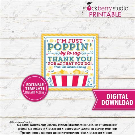 Popcorn T Tag Popcorn Popping By To Say Thank You Tag Printable