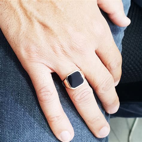 Large Square Black Onyx Ring Sterling Silver Ring Mens Etsy