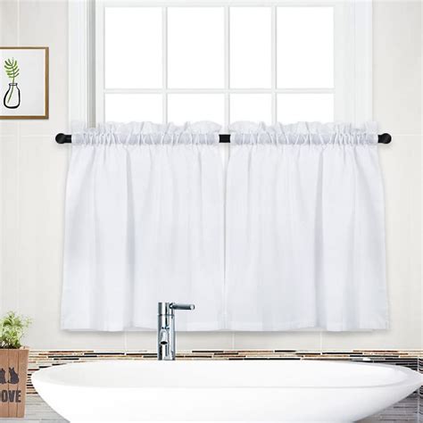 Caromio Tier Curtains Waffle Weave Textured Short Curtain For Bathroom