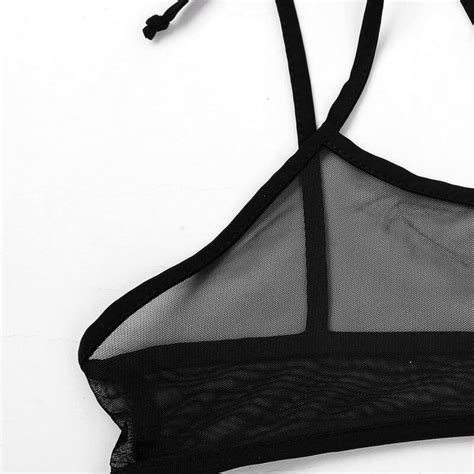Women Sexy See Through Sheer Self Tie Bikini Set Micro Bra Hot Sex Picture