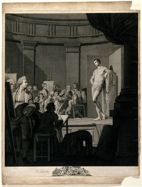A Nude Male Model Before A Painting And Drawing Life Class Engraving