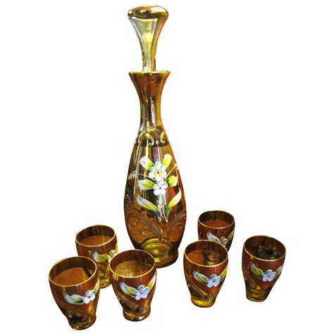 Vintage Italian Enameled Murano Glass Decanter With 6 Cordials From Faywrayantiques On Ruby Lane