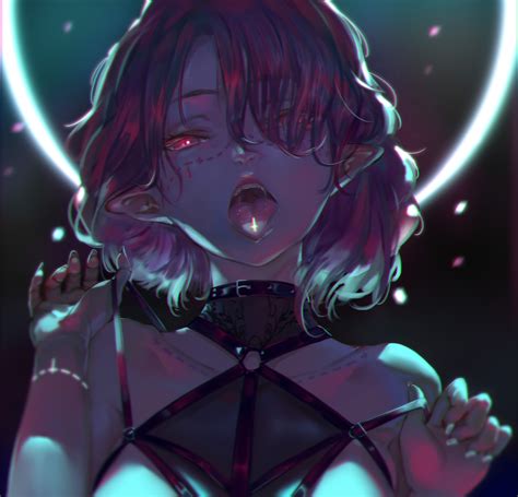 Wallpaper Pointed Ears Tattoo Anime Girls Open Mouth Red Eyes 4133x3970 Aliceche