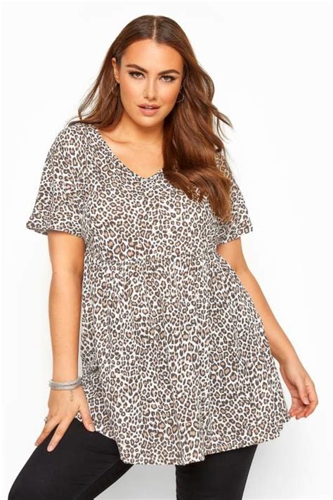 Brown Leopard Print Peplum Smock Top Yours Clothing