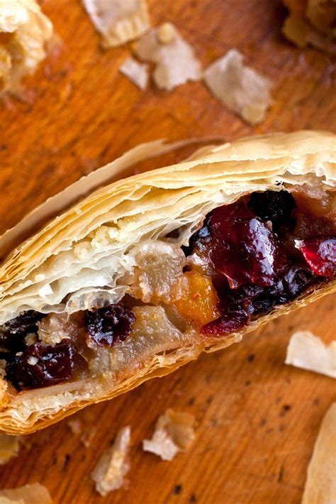 Fruit, sugar, butter, kiwi, light syrup, phyllo dough, marmalade. Apple Pear Strudel With Dried Fruit and Almonds | Recipe | Almond recipes, Strudel, Phyllo dough