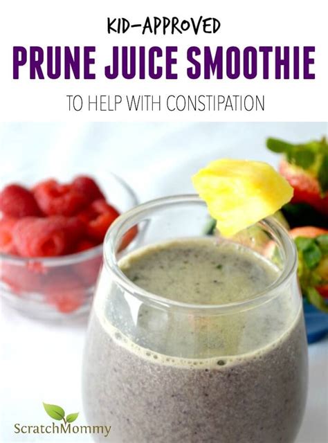 Prune juice provides much needed fiber, but that explanation won't convince kids to drink it. Kid-Approved Prune Juice Smoothie (to help with constipation) | Pronounce | Scratch Mommy