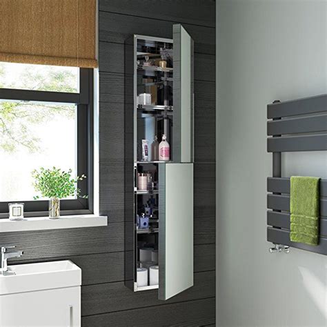 1300 X 300 Tall Stainless Steel Bathroom Mirror Cabinet Double Door