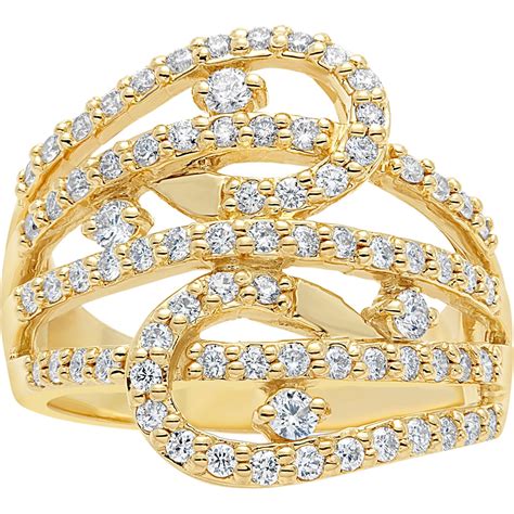14k Yellow Gold 100 Ctw Diamond Multi Row Swirl Fashion Ring Diamond Fashion Rings
