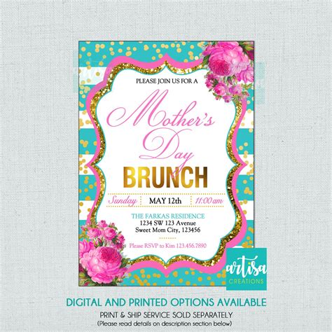 Mother's Day Invitation, Mother's Day Brunch Invitation, Mother's Day lunch invitation, Mother's 