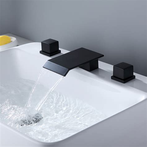 Moda Matte Black Waterfall Holes Bathroom Basin Tap Square Dual Handle Bathroom Remodel