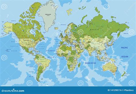 Highly Detailed Political World Map With Labeling Vector Illustration