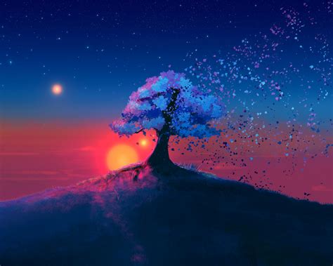 Download 1280x1024 Wallpaper Dark Tree Sunset Landscape Art