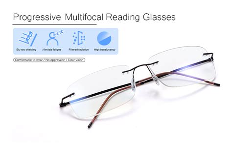 rimless progressive multifocus reading glasses blue light blocking no line multifocal computer