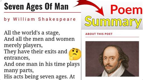 Seven Ages Of Man Poem Summary By William Shakespeare All The Worlds A Stage Health Is
