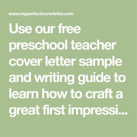 Use Our Free Preschool Teacher Cover Letter Sample And Writing Guide To