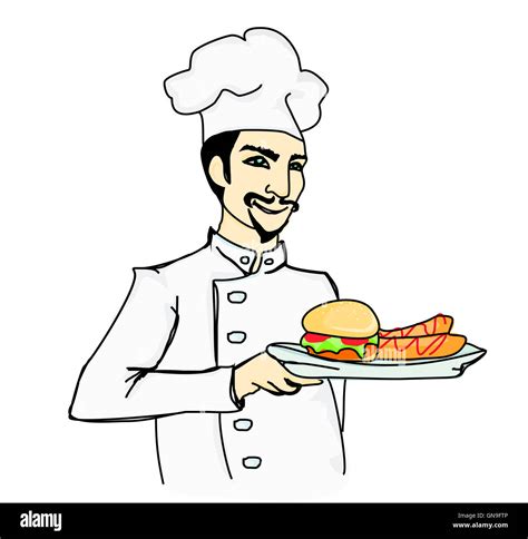 Chef Cook With Hamburger Stock Photo Alamy