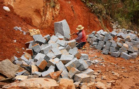 Workers Split Large Rock For Road Works Editorial Stock Photo Image
