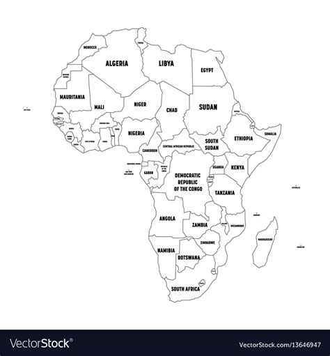 Political Map Africa Continent Simple Black Vector Image