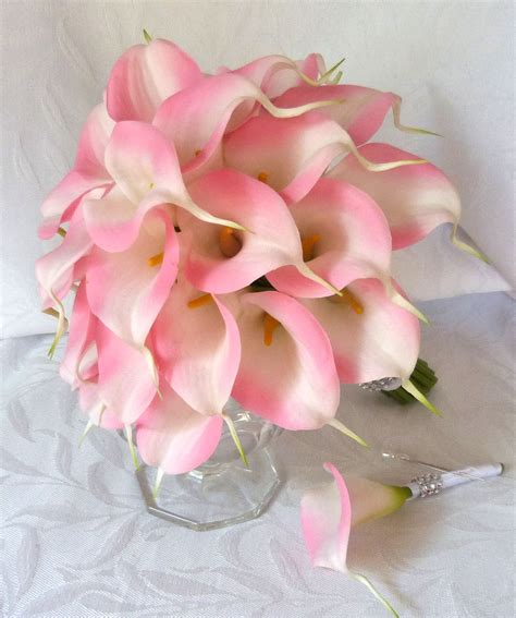 Pink Calla lily wedding bouquet Real touch mini pink calla