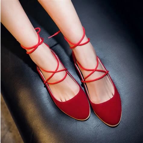 Women Ballet Flat Shoes Pointy Poe Suede Lace Up School Girls Strappy