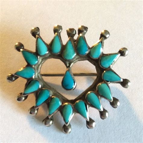 Native American Silver And Turquoise Petit Point Brooch Turquoise