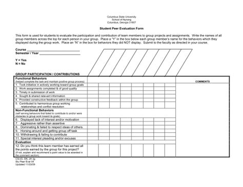 25 Student Peer Evaluation Form Page 2 Free To Edit Download And Print