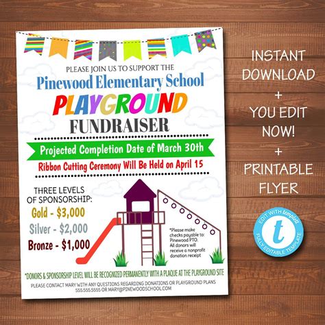 Editable Playground Fundraiser Flyer Pto Pta Church Community School