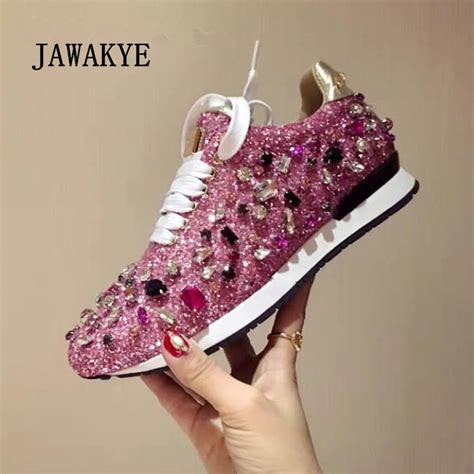 buy luxurious sequins rhinestone women sneakers casual comfortable lace up
