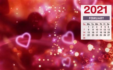 February 2021 Calendar Love Sparkle Heart Wallpaper 72217 Baltana