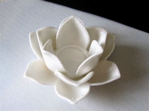 White Ceramic Lotus Flower Candle Holder Tea Light By