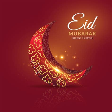 Premium Vector Eid Mubarak With Red And Golden Moon