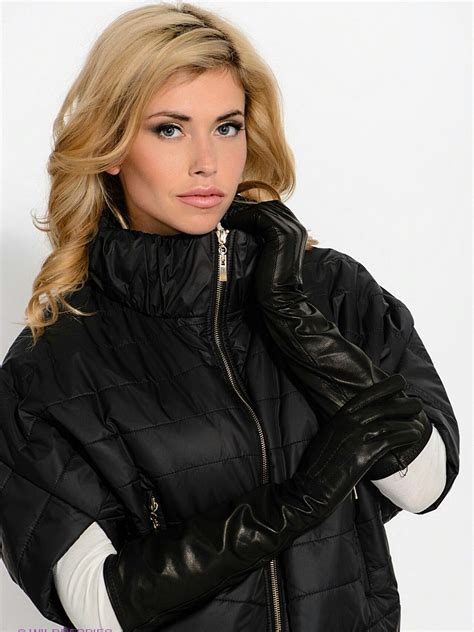 Leather Jacket Girl Black Leather Gloves Quilted Outerwear Elegant