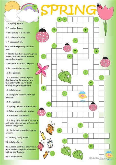 That's so you can learn more about the vocabulary if you want. Crossword Spring worksheet - Free ESL printable worksheets made by teachers