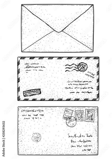 Mail Envelope Sticker Stamp Illustration Drawing Engraving Ink