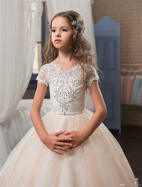 Lace Flower Girl Dresses 2017 Baby Wedding Gowns With Sleeves Jewel