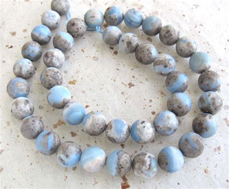 Rare Oregon Owyhee Blue Opal Designer Matte 9mm Smooth Round Beads Ofk4