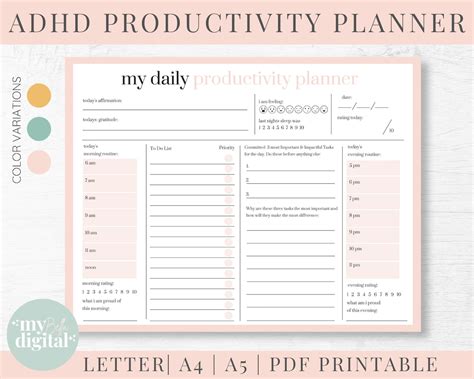 Adhd Planner Adhd Planner Printable Adhd Daily Planner Adhd Planner