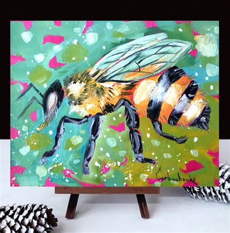 Honeybee Oil Painting Insect Original Art 9x12 Honey Bee Etsy