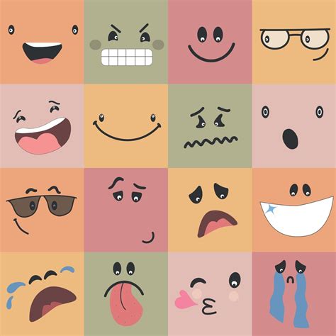 Colorful Abstract Emoticons Set Comic Faces With Various Emotions Different Colorful Characters