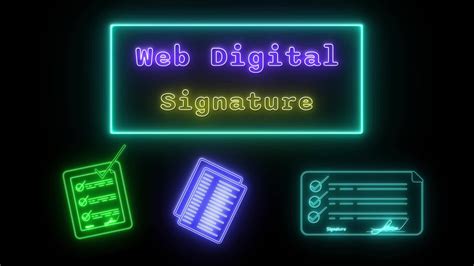 Web Digital Signature Neon Yellow Blue Fluorescent Text Animation Blue Frame On Black Background
